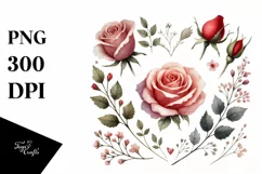 Watercolor Heart with Roses, PNG Product Image 1