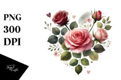 Watercolor Heart with Roses, PNG Product Image 1