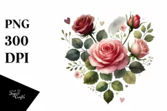 Watercolor Heart with Roses, PNG Product Image 1