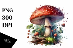 Detailed Mushroom Watercolor PNG Product Image 1