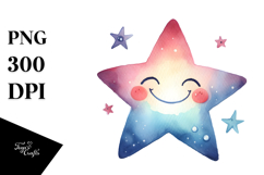 Smiling Whimsical Star Watercolor PNG Product Image 1