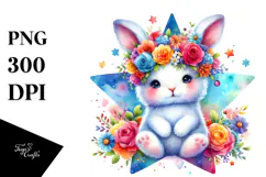 Cartoon-Style Watercolor Bunny, Transparent PNG Product Image 1