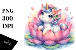 Winking Baby Unicorn on Floating Lotus | Clipart Product Image 1