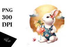 Watercolor Bunny with Cocktail PNG Product Image 1