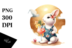 Watercolor Bunny with Funky Beachwear Cocktail PNG Product Image 1