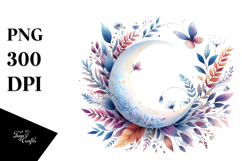 Wimsical Moon with Foliage | Clipart Product Image 1