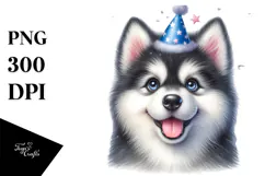 Watercolor Happy Cute Siberian Husky PNG Product Image 1
