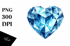 Blue 3D Diamond Heart Watercolor PNG Product Image 1
