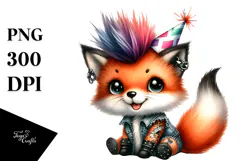 Punk Look Baby Fox with Party Hat PNG Product Image 1