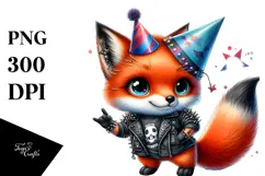 Punk Look Baby Fox with Party Hat PNG Product Image 1