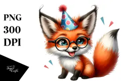 Punk Look Baby Fox with Party Hat PNG Product Image 1