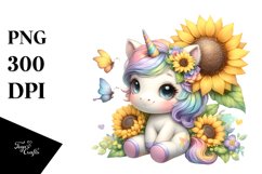Cute Baby Unicorn Sunflower | Sublimation Clipart Product Image 3