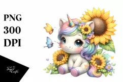 Cute Baby Unicorn Sunflower | Sublimation Clipart Product Image 3