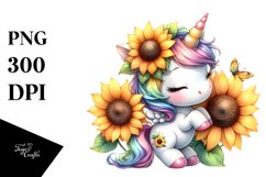 Cute Baby Unicorn Sunflower | Sublimation Clipart Product Image 3