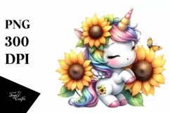 Cute Baby Unicorn Sunflower | Sublimation Clipart Product Image 3