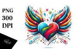 Colorful Heart with Wings PNG Product Image 1