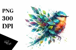 Vibrant Bird with Plant Leaves PNG Product Image 1