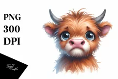 Funny Highland Cow Watercolor PNG Product Image 1