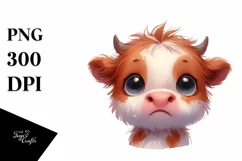 Funny Highland Cow Watercolor PNG Product Image 1