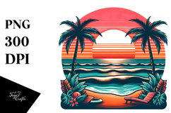 Retro Tropical Beach Sunset PNG Product Image 1