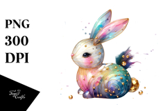 Colorful Wood Bunny on Splashy Background PNG Product Image 1