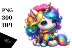 Cute Baby Unicorn with Floral Wreath PNG Product Image 1