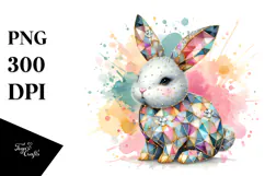 Colorful Wood Diamond Bunny on Splashy Background PNG Product Image 1