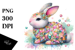 Colorful Wood Diamond Bunny on Splashy Background PNG Product Image 1
