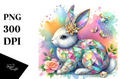 Colorful Wood Diamond Bunny on Splashy Background PNG Product Image 1