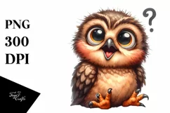 Watercolor Confused Baby Owl Sitting Clipart Product Image 3