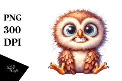 Watercolor Confused Baby Owl Sitting Clipart Product Image 1