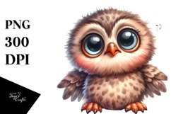 Watercolor Confused Baby Owl Sitting Clipart Product Image 1