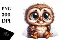 Watercolor Confused Baby Owl Sitting Clipart Product Image 1