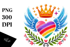 colorful heart with wings and crown PNG Product Image 1