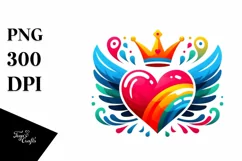 Colorful Heart with Wings and Crown, Transparent PNG Product Image 1