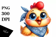Watercolor Happy Hen Chick Bandana Clipart Product Image 1