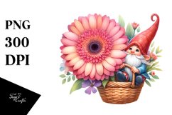 Floating Gnome with Large Gerbera, Vibrant PNG Product Image 1