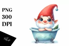 Cute Watercolor GNOME in Bath Tub | Clipart Product Image 1