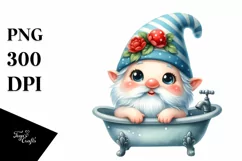 Cute Watercolor GNOME in Bath Tub | Clipart Product Image 3