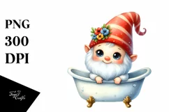 Cute Watercolor GNOME in Bath Tub | Clipart Product Image 3