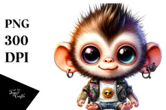 aCute Energetic Punk Monkey in Summer Clothes, PNG Product Image 1