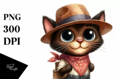 Watercolor Cat with Hat | Shy Eyes | Goofy Smile Product Image 1
