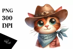Watercolor Cat with Hat | Shy Eyes | Goofy Smile Product Image 1