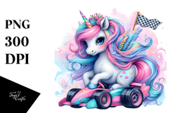 Colorful Baby Unicorn Race Car PNG Product Image 1