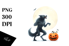 Funny Halloween Werewolf Clipart, PNG Product Image 1