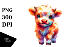 Simple Watercolor Baby Highland Cow PNG Product Image 1