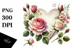 Watercolor Heart with Roses, PNG Product Image 1