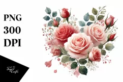 Watercolor Heart with Roses, PNG Product Image 1