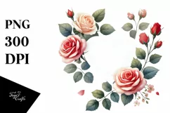 Watercolor Heart with Roses, PNG Product Image 1