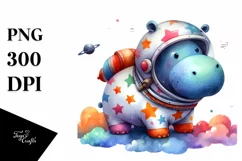 Colorful Wimsical Hippo with Astronaut Helmet Product Image 1